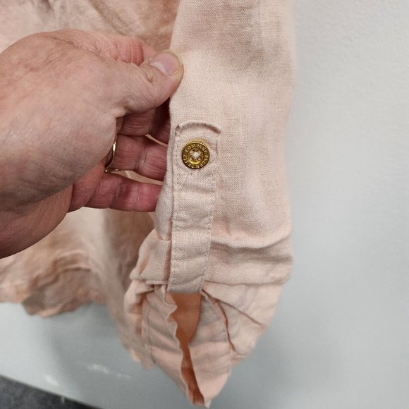 Company Ellen Tracy Womens Peach Linen Blouse XL Lace Up Tab Sleeve Hi-Low Top - Picture 6 of 9